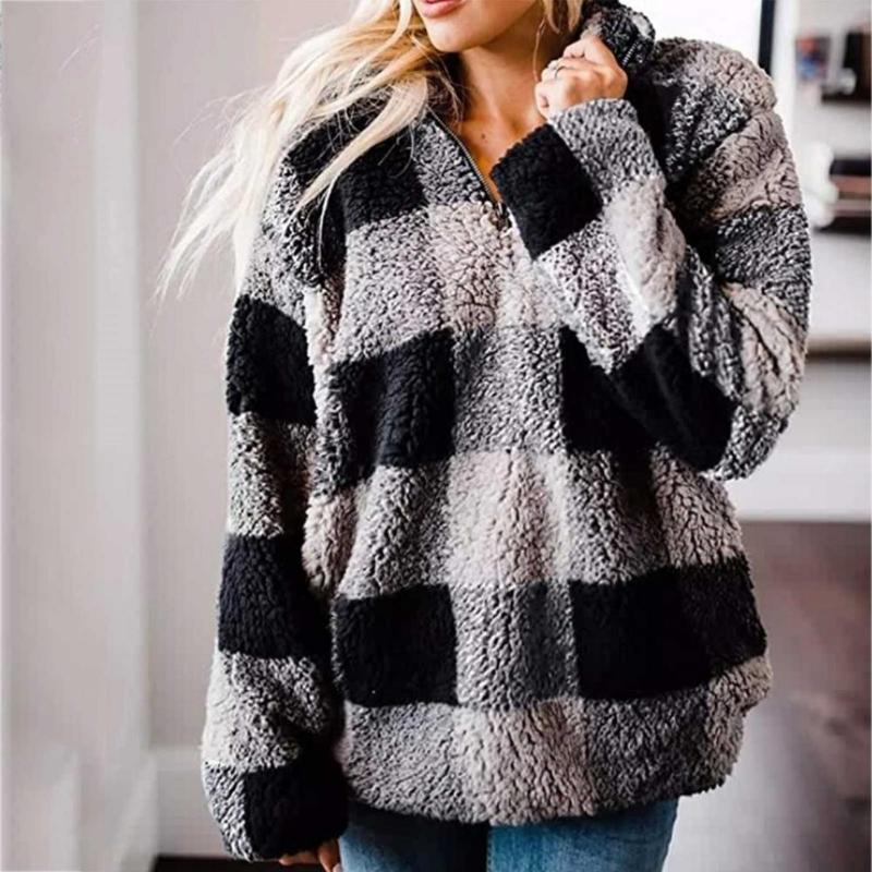 

2020 New Fashion Womens Sweatshirt Pullover Jacket Sportswear Zipper Jackets Warm Soft And Fluffy Jacket Tracksuit, Black