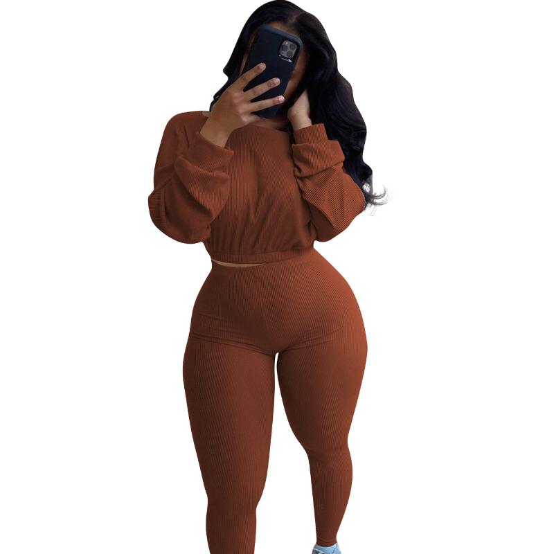 

Fashion Women ' Set Two Piece Outfits Long Sleeve Sweater Crop Top Pants Leggings Set Tracksuit Fitness Sweat Suit, White