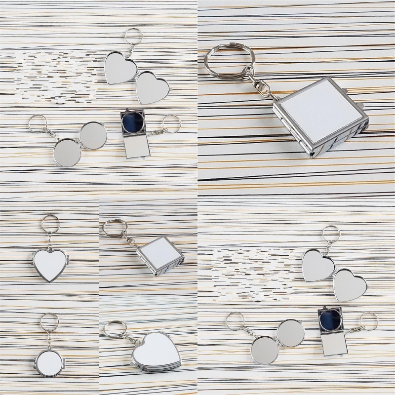 

Heat Transfer Key Chain Double Sided Sublimation Blanks Love Heart Circular Square Metal Ring Mirrors Buckle Printing Photo 3 2hh F2