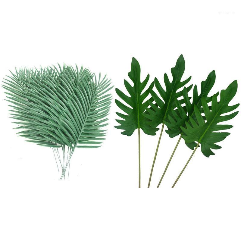

10Pcs Artificial Palm Tree Faux Leaves Green Plants Greenery & 4Pcs Tropical Palm Leaves Decoration1
