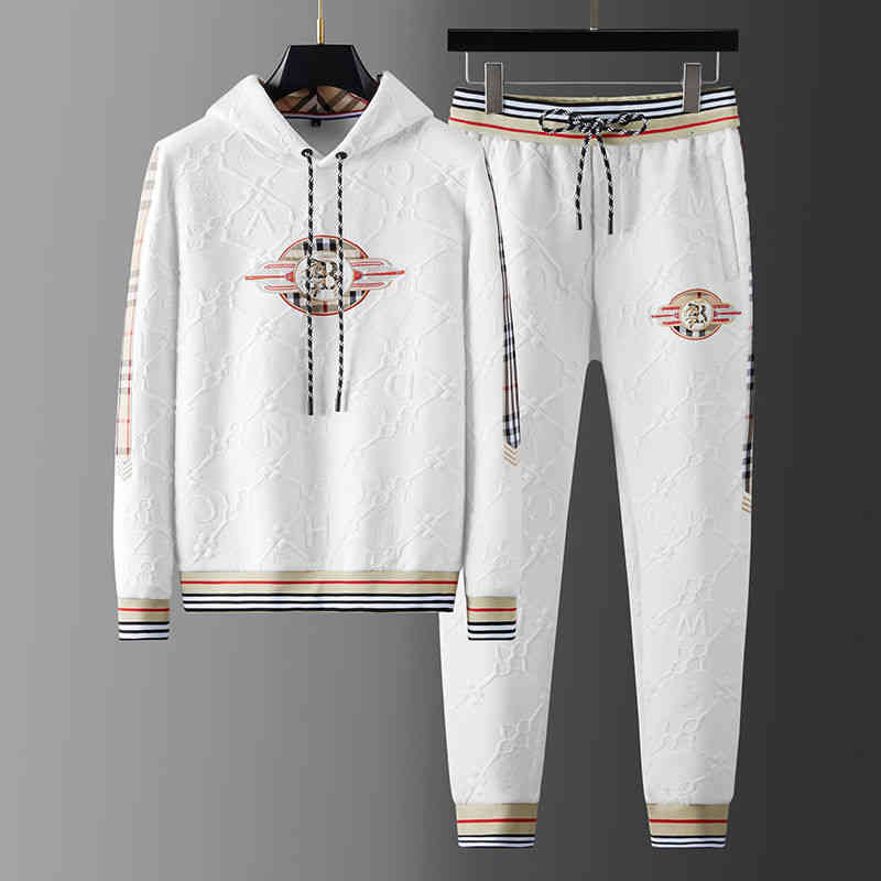 

Men's Tracksuits Refreshing white embroidered autumn and winter hooded sweater set men's personalized sports leisure B5L3, 1# shoe box