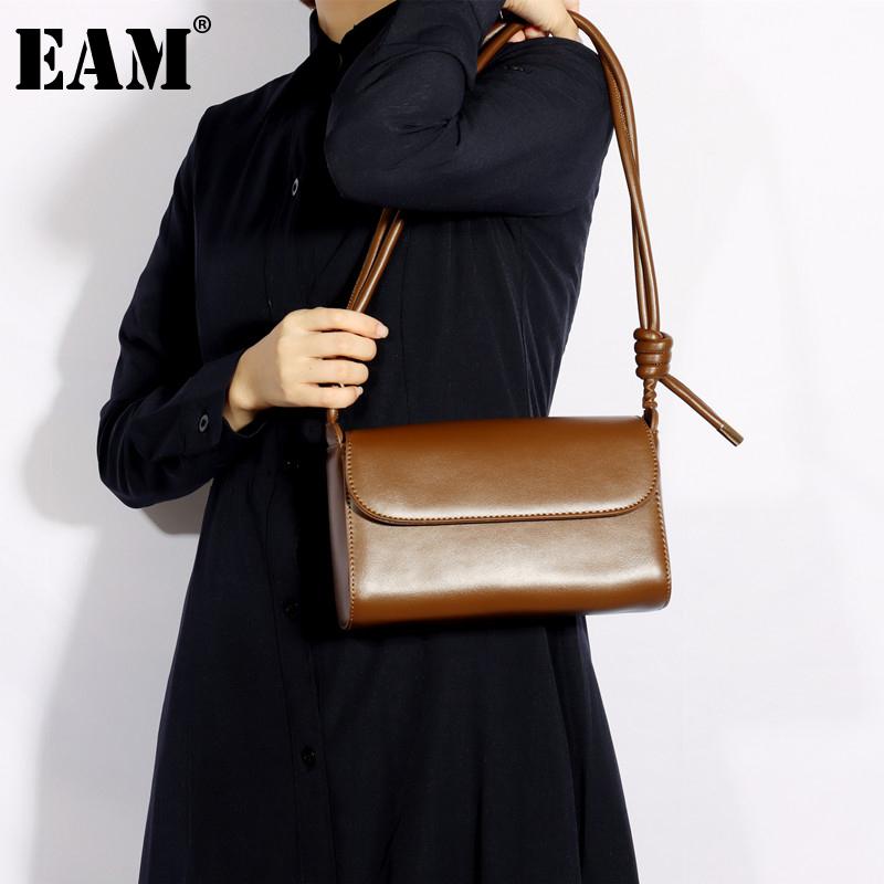 

[EAM] Women New Square Solid Quality PU Leather Flap Personality All-match Crossbody Shoulder Bag Fashion Tide 2021 18A1443, Brown