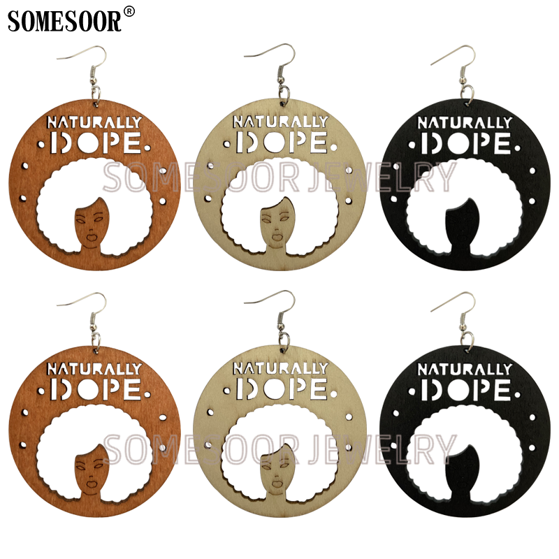 

SOMESOOR 2021 New Products One side Laser Cutting Carving Street Culture Hip Hop Pendants African Wooden Earrings For Women