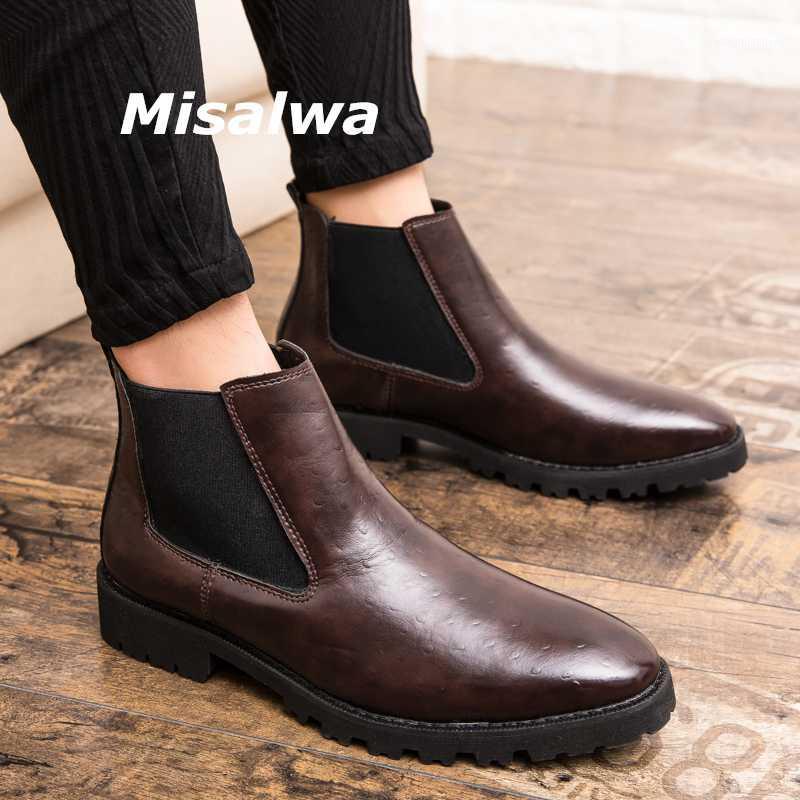 

Misalwa Men's Boots Formal Elegant Dress Embossed Leather Shoes Platform New Fashion Men Ankle Short Boots Mid Heel1, Black