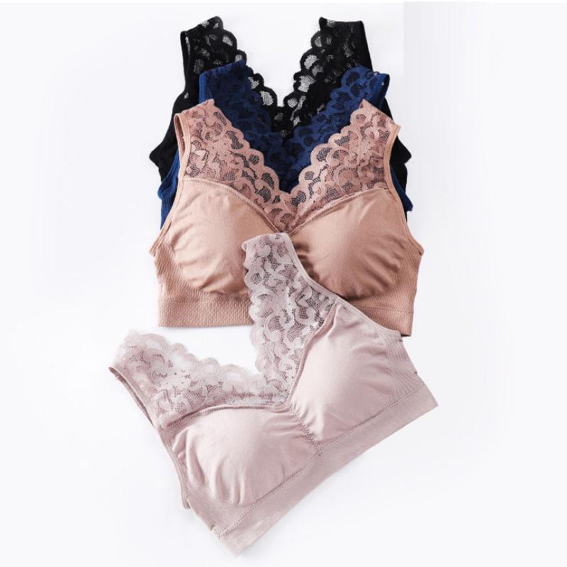

Sexy Deep V Neck Lace Bras For Women Brassiere Padded Bra Seamless Comfortable Bralette Breathable Fitness Gym Bra Top, Dl