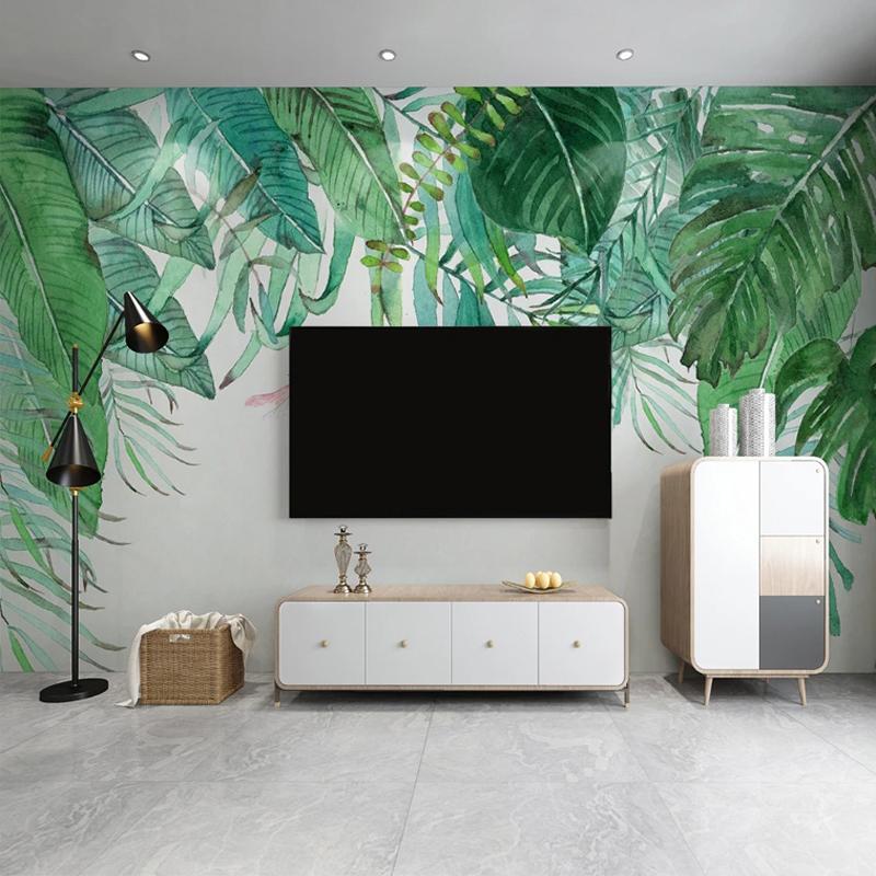 

Custom Photo Hand Painted Watercolor Green Leaves Waterproof Wallpaper For Living Room Bedroom TV Background Wall Mural Painting, As pic