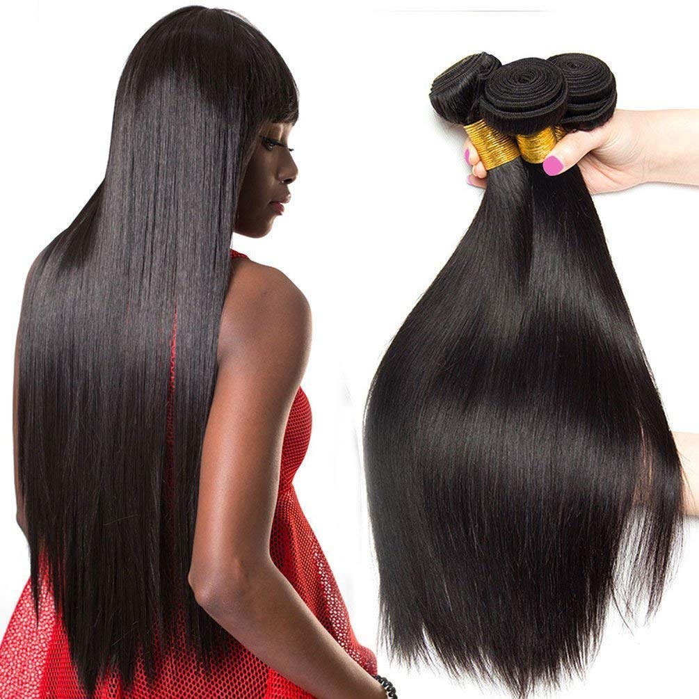 

Brazilian Straight Unprocessed Human Virgin Hair Weaves 3 Bundles 100g/bundle Natural Black Color 1B# Dyeable