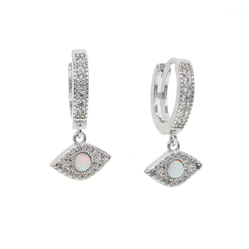 

fashion White fire opal Cute evil eye charm Clear small CZ hoop earring Gold/Silver Color High quality wedding earring jewelry1