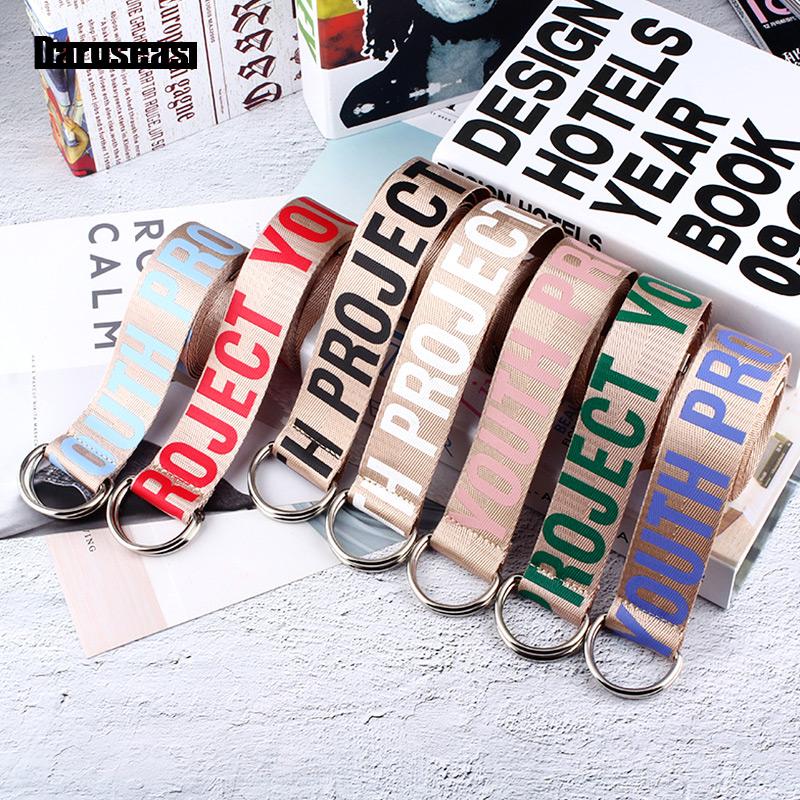 

Ladies' belt fashion Neutral nylon Weaving decoration Casual Double buckle Belt student Shining letter Korean Style Canvas, White