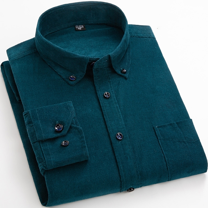 Cotton Corduroy Shirt Long Sleeve Winter Regular Fit Mens Casual Shirt Warm S~6xl Solid Men's Shirts with Pokets Autumn Quality 201120