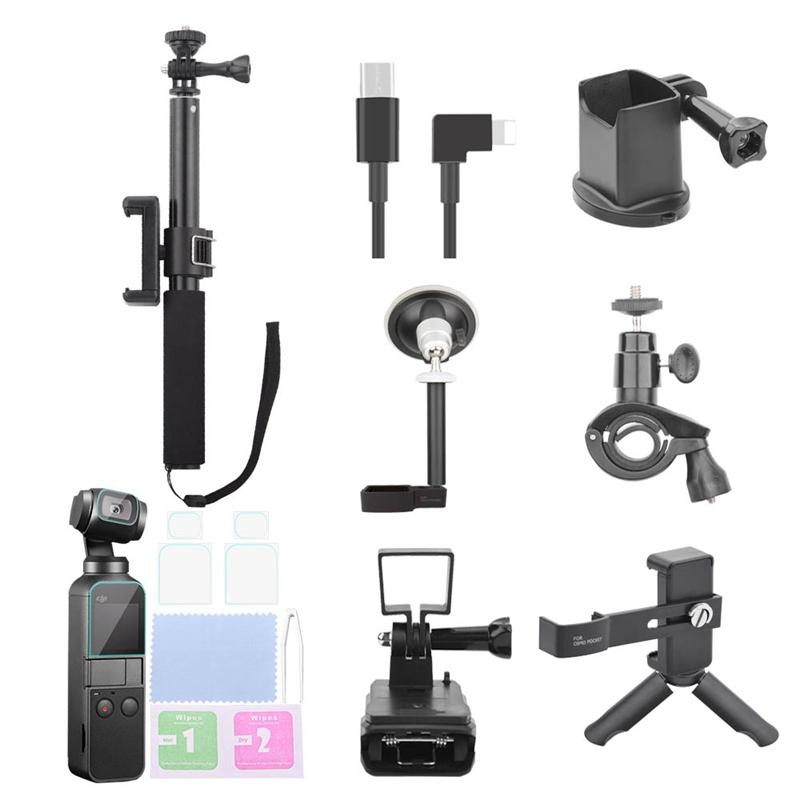 

For Osmo Pocket Accessories Set,Ptz Adapter With Ptz Extension Rod And Car Bracket And Bicycle Bracket Film 2 Suit Backp