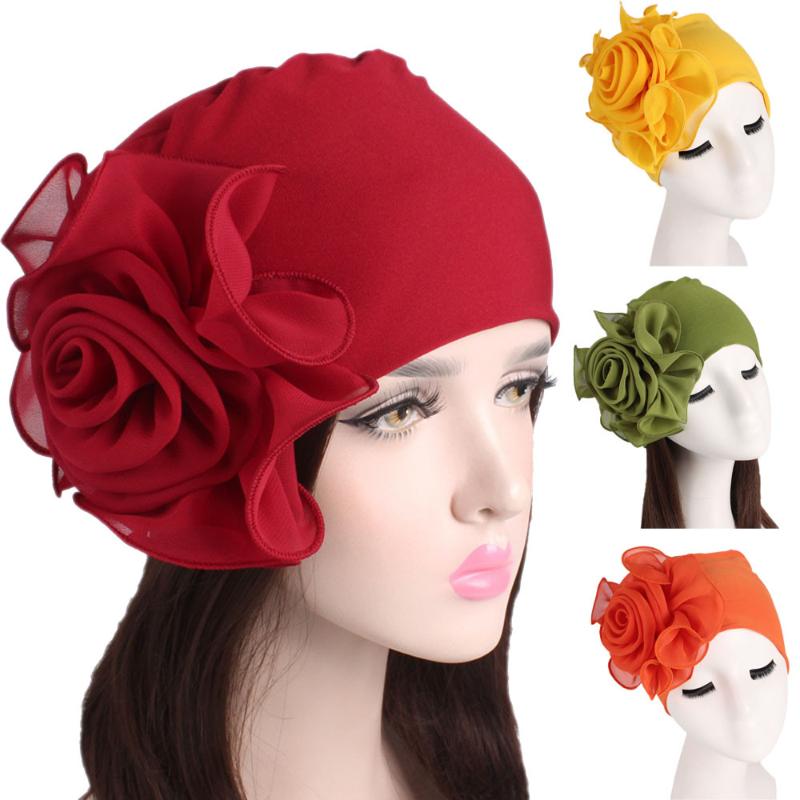 

beanie chapeau femme winter hats for women Ladies Retro Big Flowers Hat Turban Brim Hat Cap Pile Cap gorros mujer invierno, Dark blue