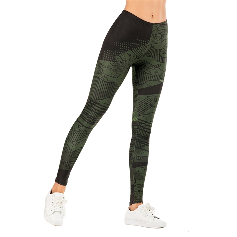 

Fashion Woman Pants Sexy Women Legging Line Green graffiti Printing Fitness leggins Slim legins Soft and stretchy Leggings 201203, R0031ur16