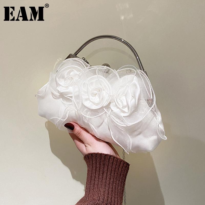 

[EAM] Women New Frame Flowers Personality All-match Elegant Female Handbag Crossbody Shoulder Bag Fashion Tide 2021 18A1381, White