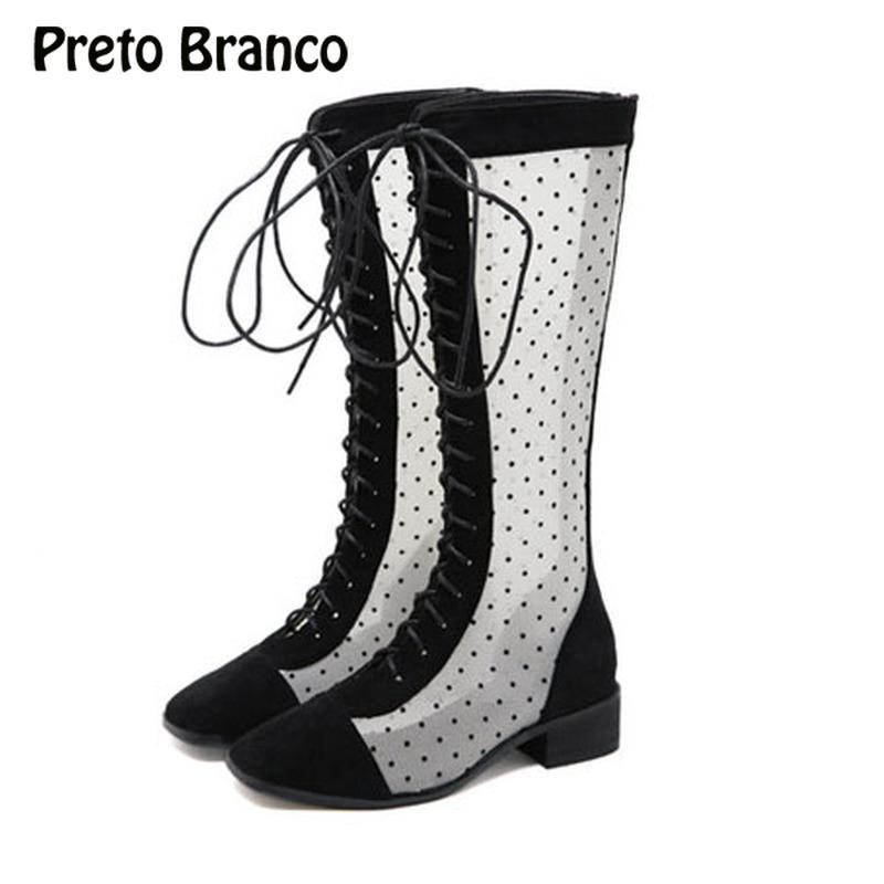 

PRETO BRANCO 4CM 2020 Spring and Autumn Joker Round Head High Barrel Fashion Boots Sexy Temperament Flat Boots Cool, Black