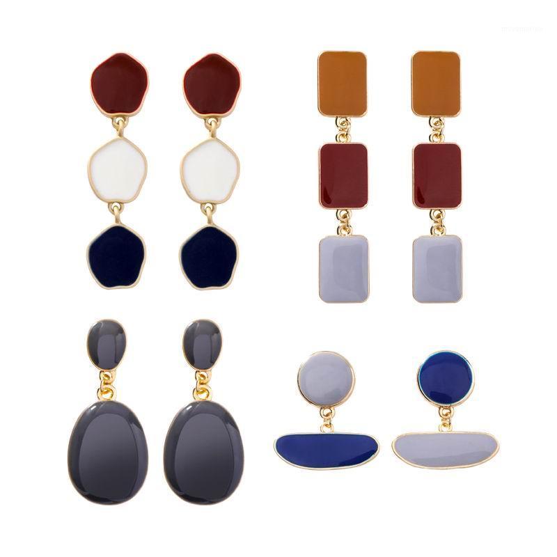 

MENGJIQIAO 2020 Colorful Enamel Vintage Long Statement Earrings For Women Geometric Irregular Oval Square Water Drop Oorbellen1