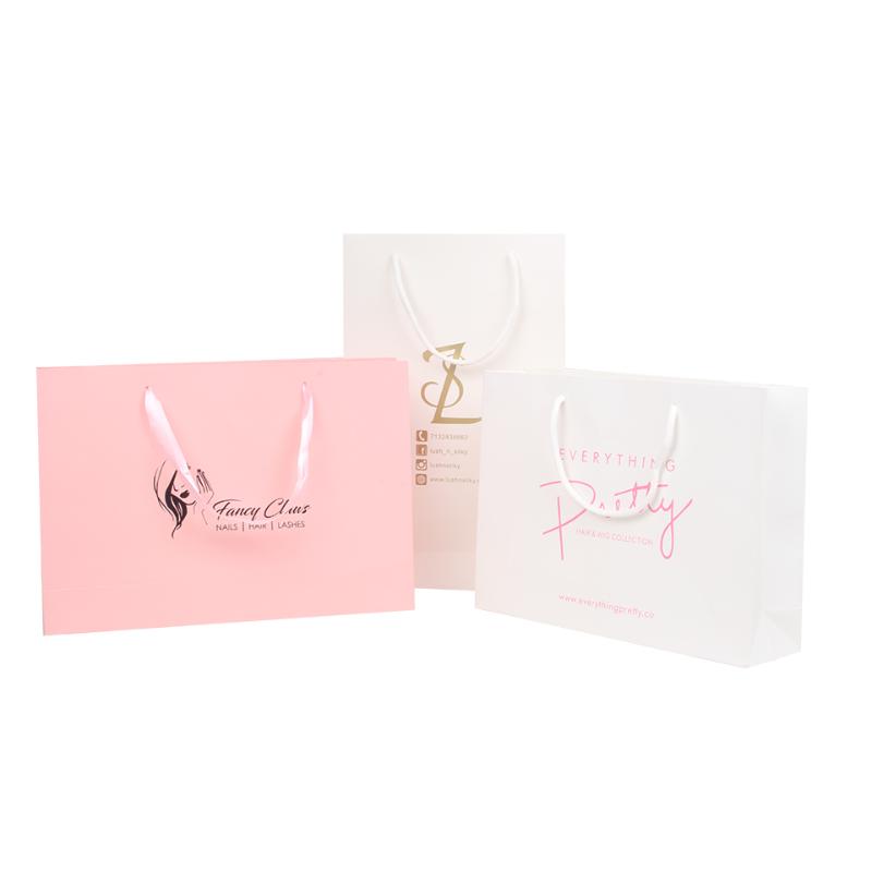 

Custom shop brand name Luxury garment clothing hair wig bundles shopping packaging paper bag with handle gift packing bags