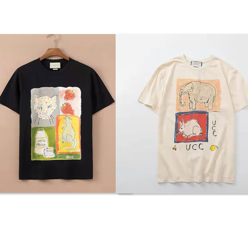

2022 designer mens printed t shirt Pullover round neck cotton zoo rabbit elephant short sleeve mens and womens fashion strawberry tiger pattern top