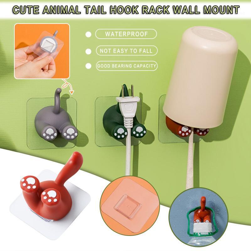 

1/3/5pc cute animal tail toothbrush holder cartoon self-adhesive non-marking hook multifunctional creative rack without punching1