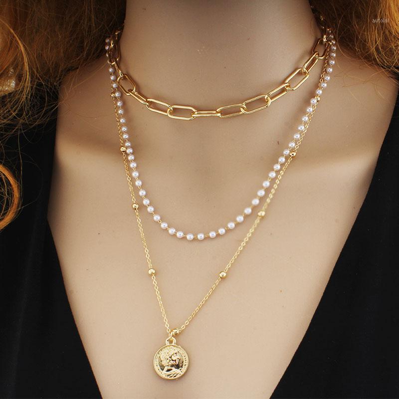 

European and American retro portrait of exaggerated thick chain necklace double personality chain hip-hop neck short colla1