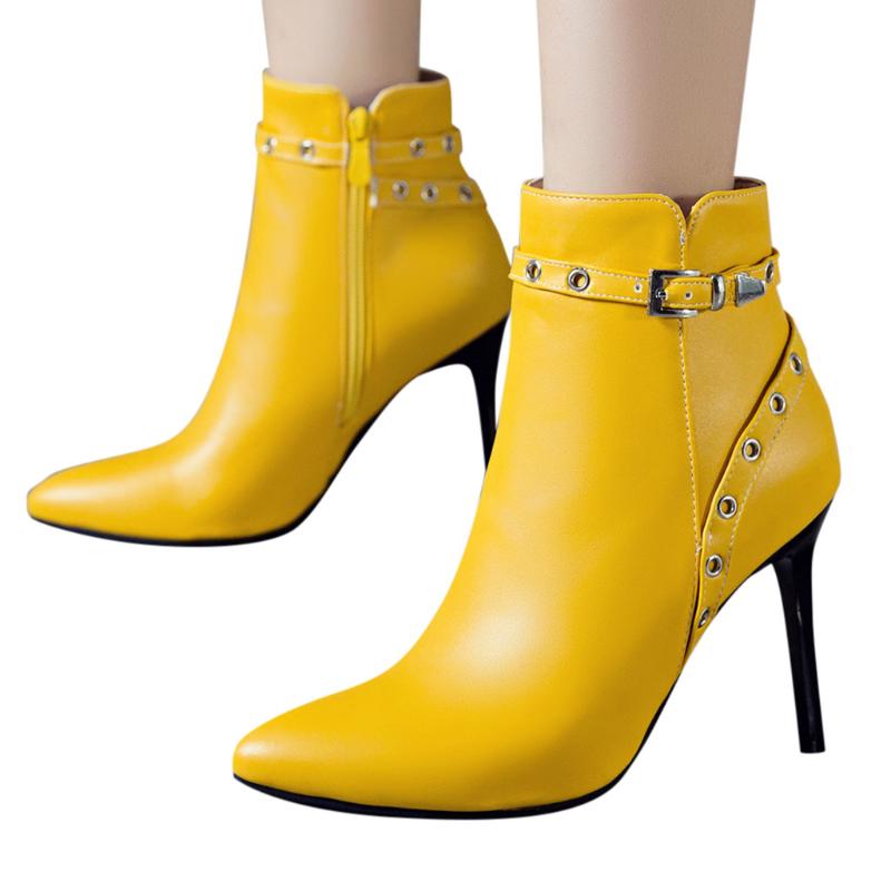 

SAGACE Buckle Strap Women Ankle Boots Casual Platform Shoes Womens High Heel Boots Slip On Winter Women Shoes, Bk