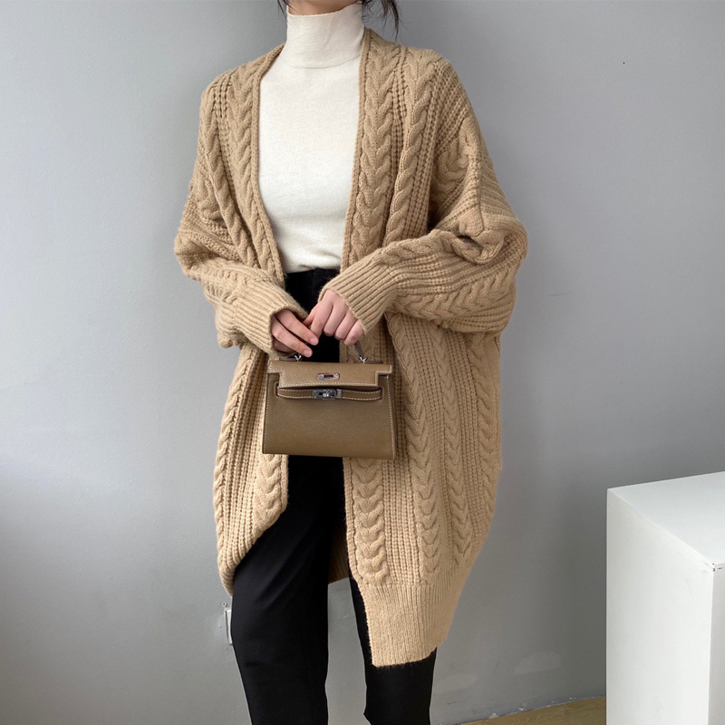 

New 2021 Spring Cardigans Coat Batwing Knieed Casual V-neck Long Sleeve Women Warm Sweater Poncho Szll, Gray