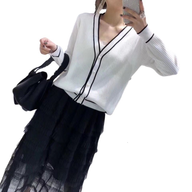 

New Knitted shirt, women's winter dresses lady at the office with full v short cardigans regular single solid button breasted bragger JX9L, Black