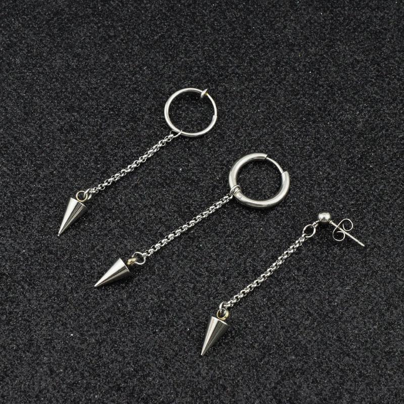 

KPOP Punk Stainless Steel Tapered Tassel EarringEar Clips Korean Idol Couple Hip Hop Rock Prevent allergy All-match Gift BT-508