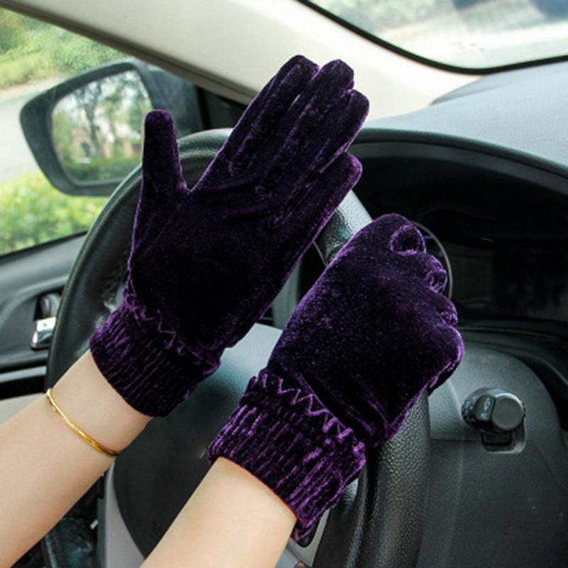 

Fashion Warm Driving Gloves Lady Solid Velvet Female Windproof Winter Soft Thermal Comfortable Gloves