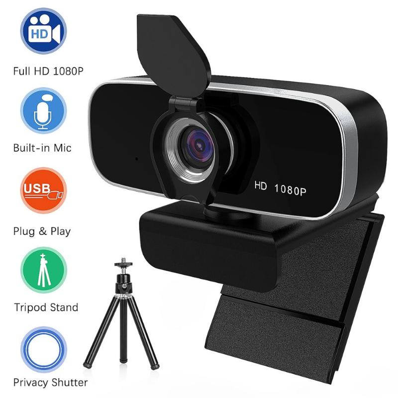 

BENTOBEN Full HD Real 1080P Webcam with Tripod Build in Microphone USB Plug Web Camera for PC Live Streaming Laptop Windows 10