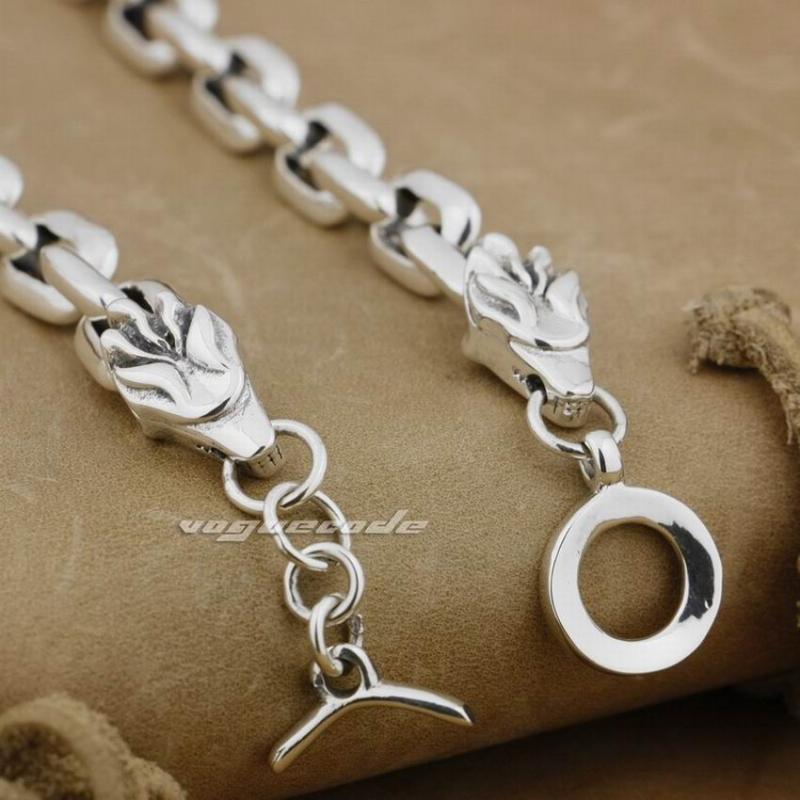 

925 Sterling Silver Wolf Link Chain Mens Necklace 8G012N