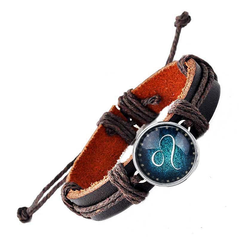 

Charm Bracelets 2021 Brown Glow At Night 12 Constellation Bracelet For Men Women Braided Leather Jewelry Personality Fashoin