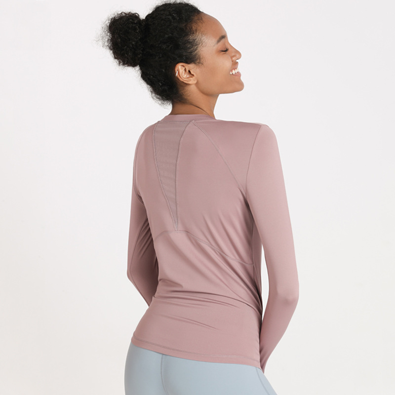 

Yoga Tops Slim Fit Exercise Long Sleeve T-shirt Gym Clothes Women Quick Drying Breathable Yarn Splicing Yoga Suit Long Sleeve Fitness Shirt, Black