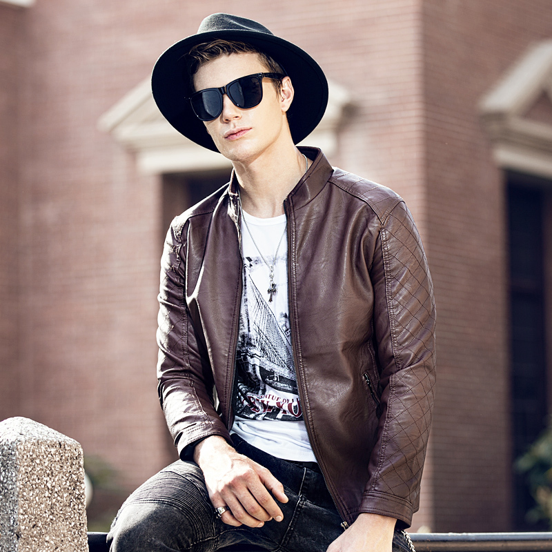 

2021 New Biker Leather of the Brown Men's Plutonium Jackets Clothes Velvet Jacket Moto -3xl 4GQJ, Black