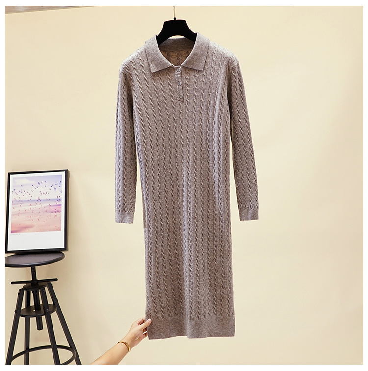 

2021 New Oversized Long Knitted Women Maxi Polo Turn Down Collar Pullover Sweater Dress Casual Loose Baggy Midi Dresses 2917, Purple