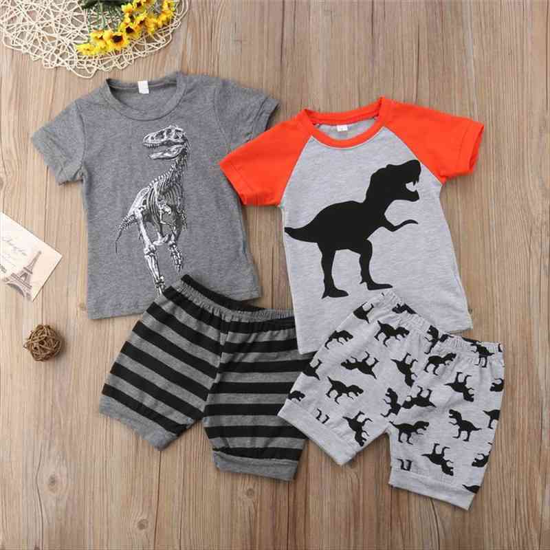 

newborn baby boys dinosaur print cotton t-shirt pants outfits clothes 2pcs sets, White
