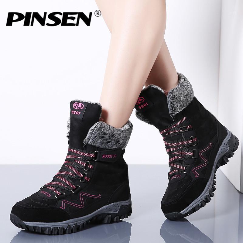 

PINSEN Brand Fashion 2020 Women Boots Suede Leather Waterproof Winter Boots Women Keep Warm Lace-up Snow chaussures femme1, Purple