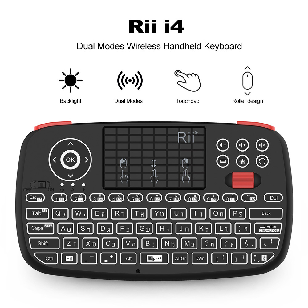 

Rii i4 Hebrew Mini Keyboard 2.4GHz Bluetooth Dual Modes Handheld Fingerboard Backlit Mouse Touchpad for Windows Android LJ200922