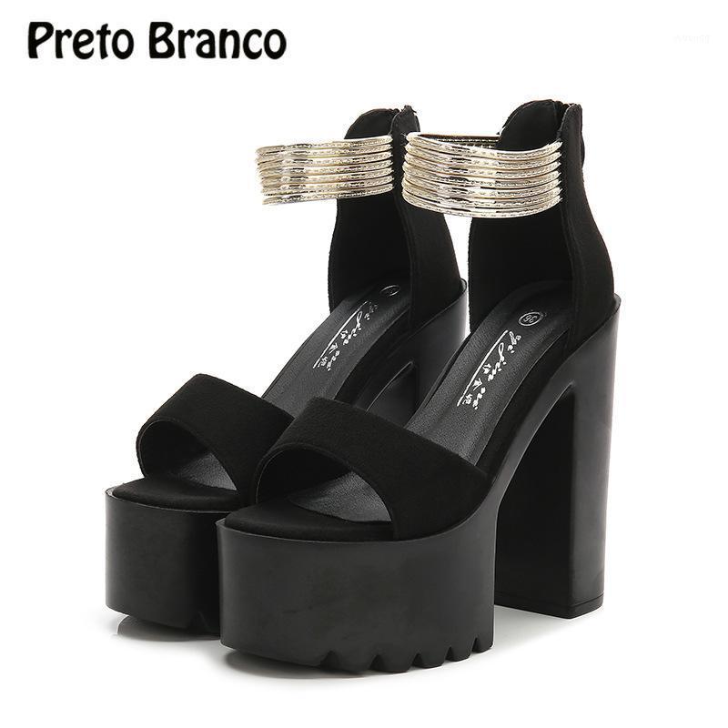

PRETO BRANCO 2021 Spring Summer Dance T Station Thick with 15cm Catwalk Super High Heels Nightclub Sandals Women's Shoes1, Black