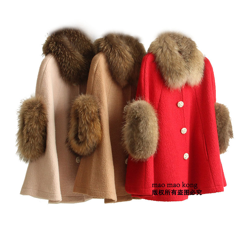 

2021 New Girl Pigtails Sweet Fur Coat Wool Autumn Red Winter 9536