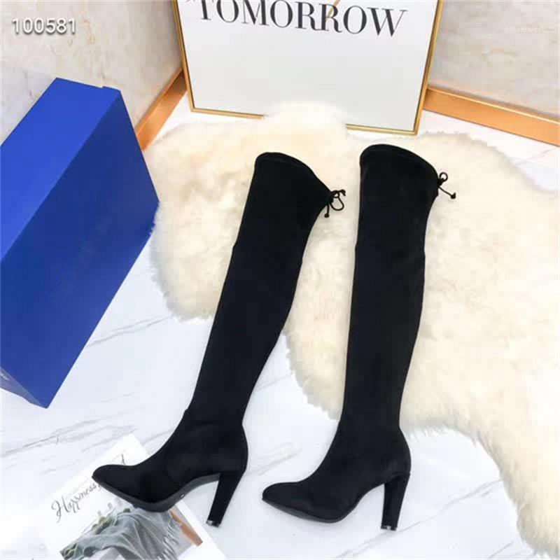 

Classic Women Long Boots Over The Knee Flock High Heels Round Toe Stretch Boots 2020 Ladies Shoes Botas Largas Dama Winter1, As pics