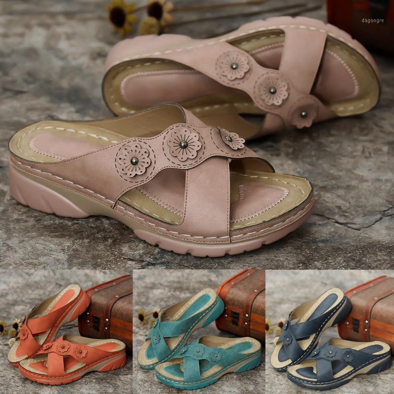 

Summer Women Slippers 2020 Rome Retro Casual Shoes Thick Bottom Wedge Open Toe Sandals Beach Slip On Slides Female 7.21, Or