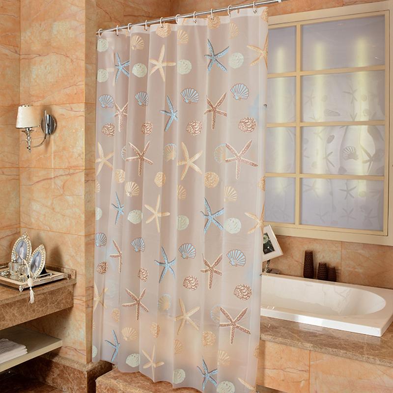 

Starfish Pattern PEVA Shower Curtain Seaside Style Bathroom Bath Curtain With Hooks Waterproof Mildew Bathroom Accessories