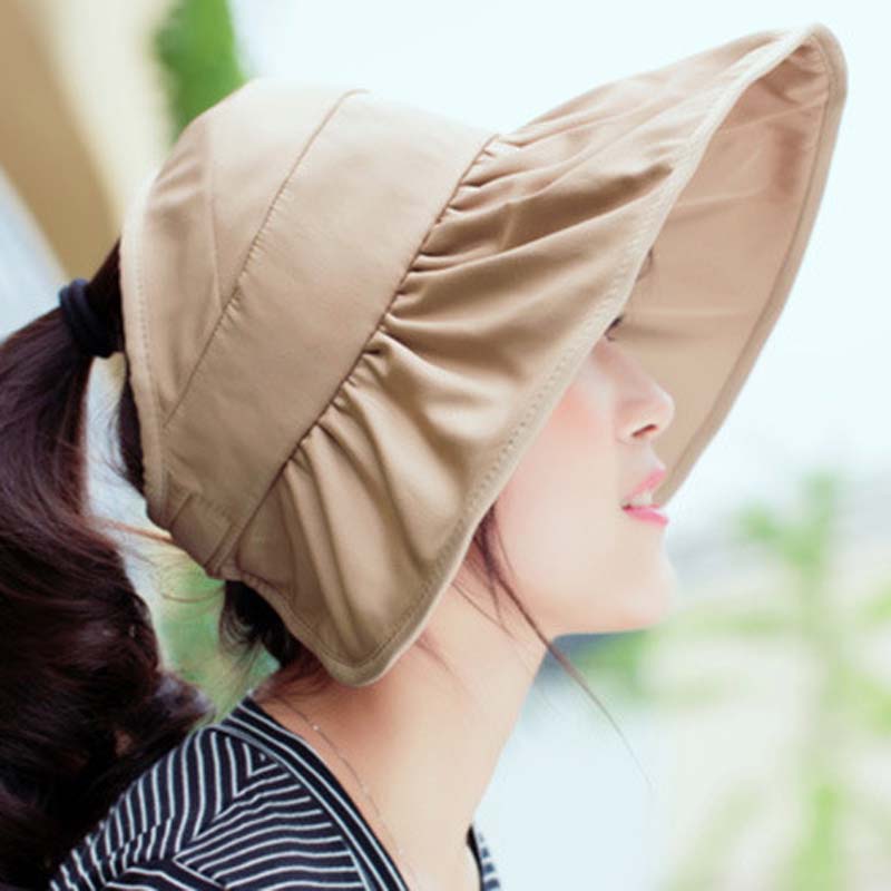 

Newly Summer Outdoor Women Sun Hat Foldable Wide Brim UV Protection Beach Visor Cap, Beige