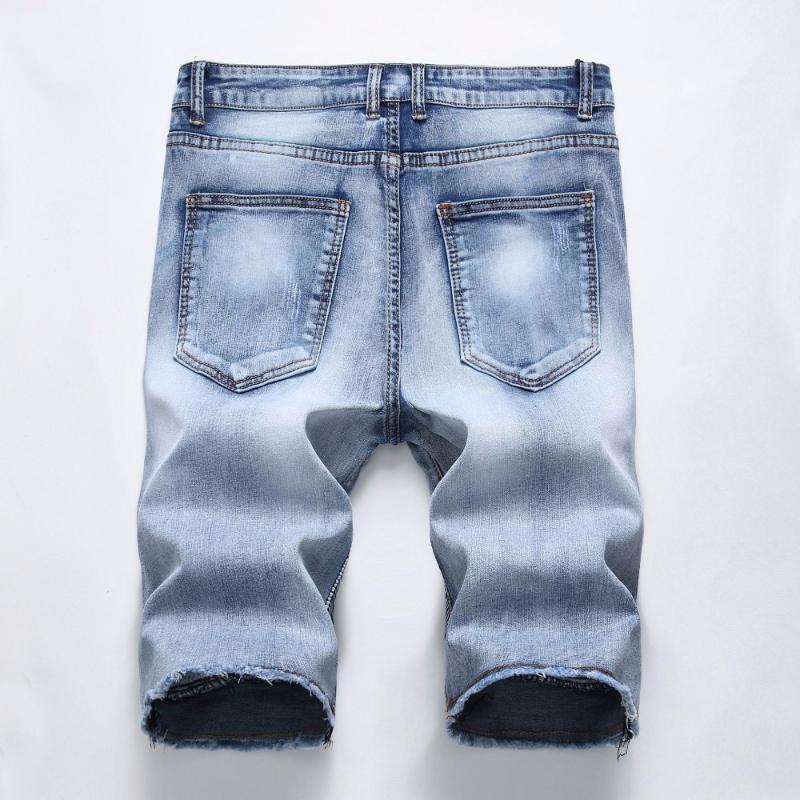 

Europe Fashion Summer Denim Trousers Mens Streetwear Straight Casual Pleated Zipper Shorts Washed Knee Length Jeans Plus Size 42