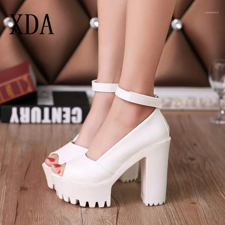 

XDA 2021 new fashion sexy fish head sandals women shoes solid color PU super high heels sandals summer woman D1131, Black