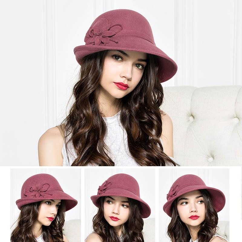 

Fedor's Hat for Women Autumn Winter Trilby Hat Female Fedoras Wool Felt Dome Floral Bowler Ladies Fedora Hats Women Felt1, Pink