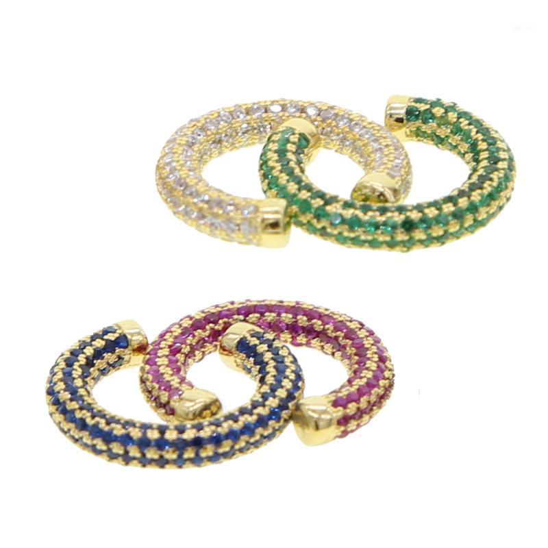 

1 PIECE Gold Color micro pave colorful cz rainbow green blue red white zirconia No Pierced Ear Cuffs Earring Women Charm Jewelry1