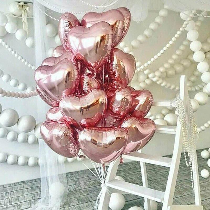 

5pcs Wedding Foil Balloon Rose Gold Love Heart Helium Balloons Valentines Day 1st Happy Birthday Party Decoration Supply baloon