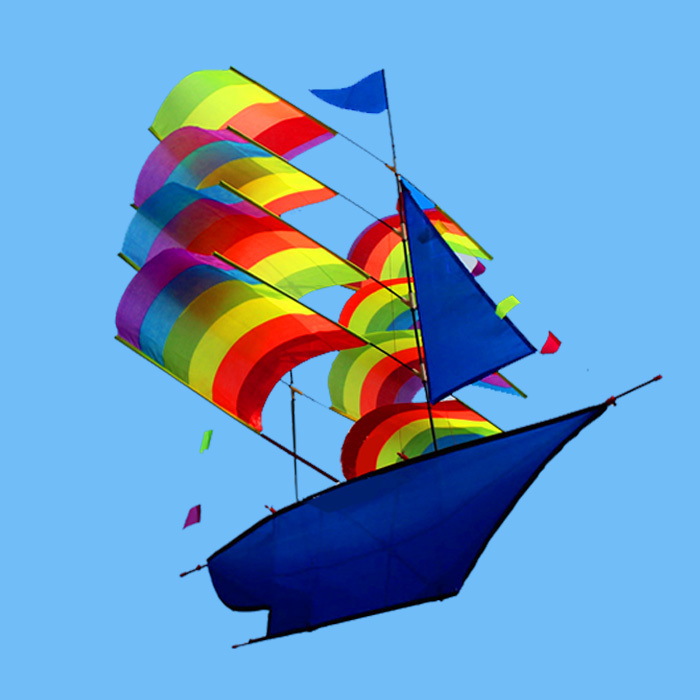 

Outdoor single line 3D sailboat flying kite for children gifts and adults rainbow ship toys Game activity 1018